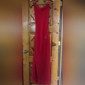 Vintage 90s, red strappy maxi dress, with rose details, size 8